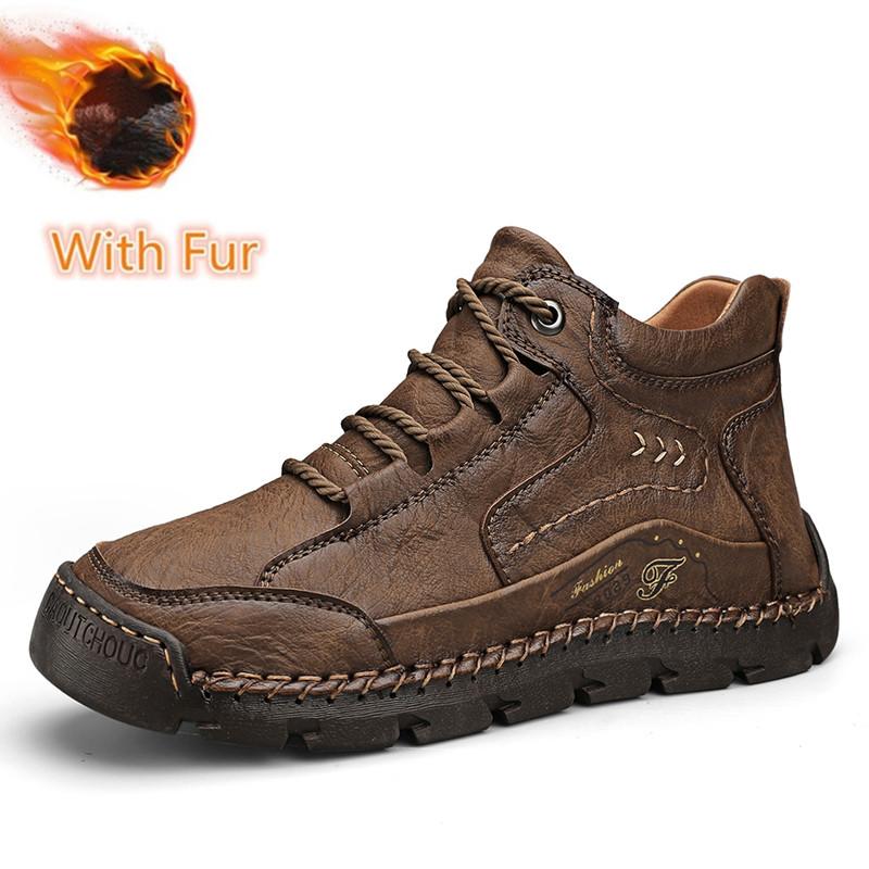 Fashion Comfy Leather Sports Super Men Treking Boots Man Casual Travel Shoes Hand-stitching Men Walking Boots Outdoor Man Driving Shoes