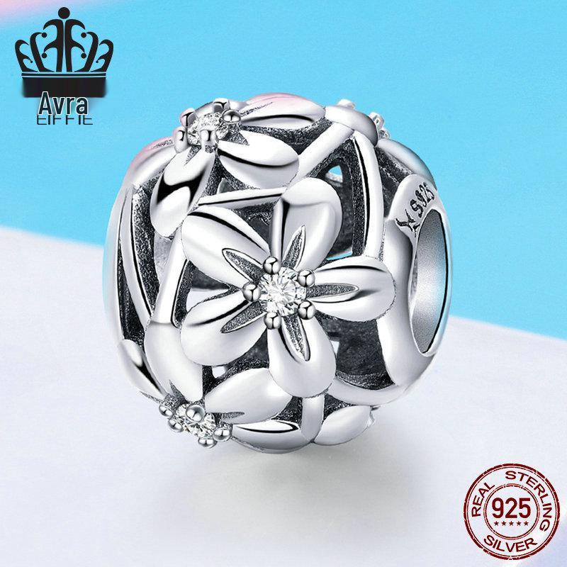 S925 Серебро Цветок Формы Капля Масла Бусина Аксессуар SCC729