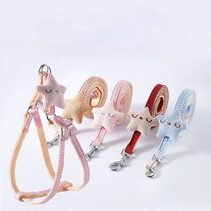 Комплект поводка и ошейника для собаки, милый шлейка для котенка, морской звезды, полосатый хлопковый поводок, 4 цвета для маленьких собак, поводки, аксессуары для кошек