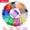 100 шт./лот 7x9 9x12 10x15 13x18 см Мешочки из органзы Мешочек для украшений Украшение для свадебной вечеринки Затягивающиеся мешочки Подарочные мешочки Упаковка для украшений