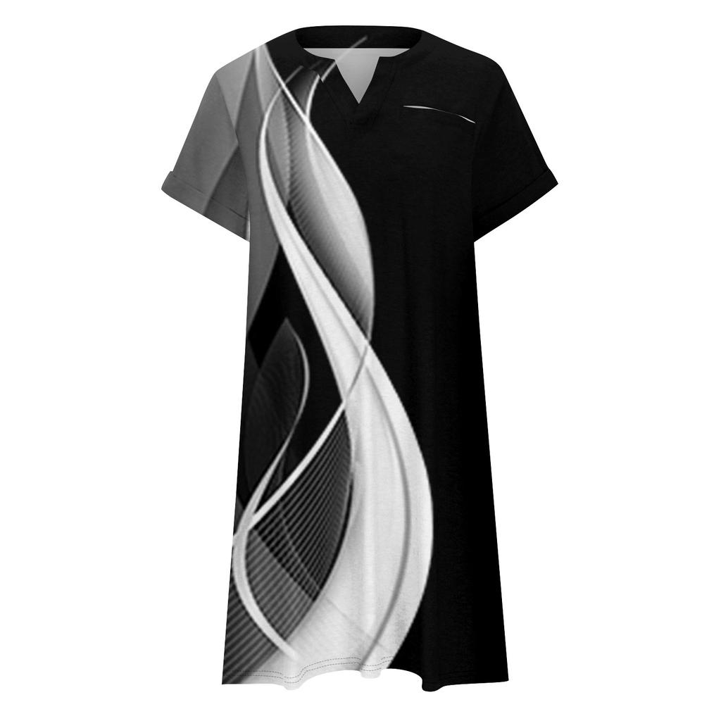 Женские платья больших размеров с V-образным вырезом и коротким рукавом, летнее повседневное однотонное платье-туника с карманом