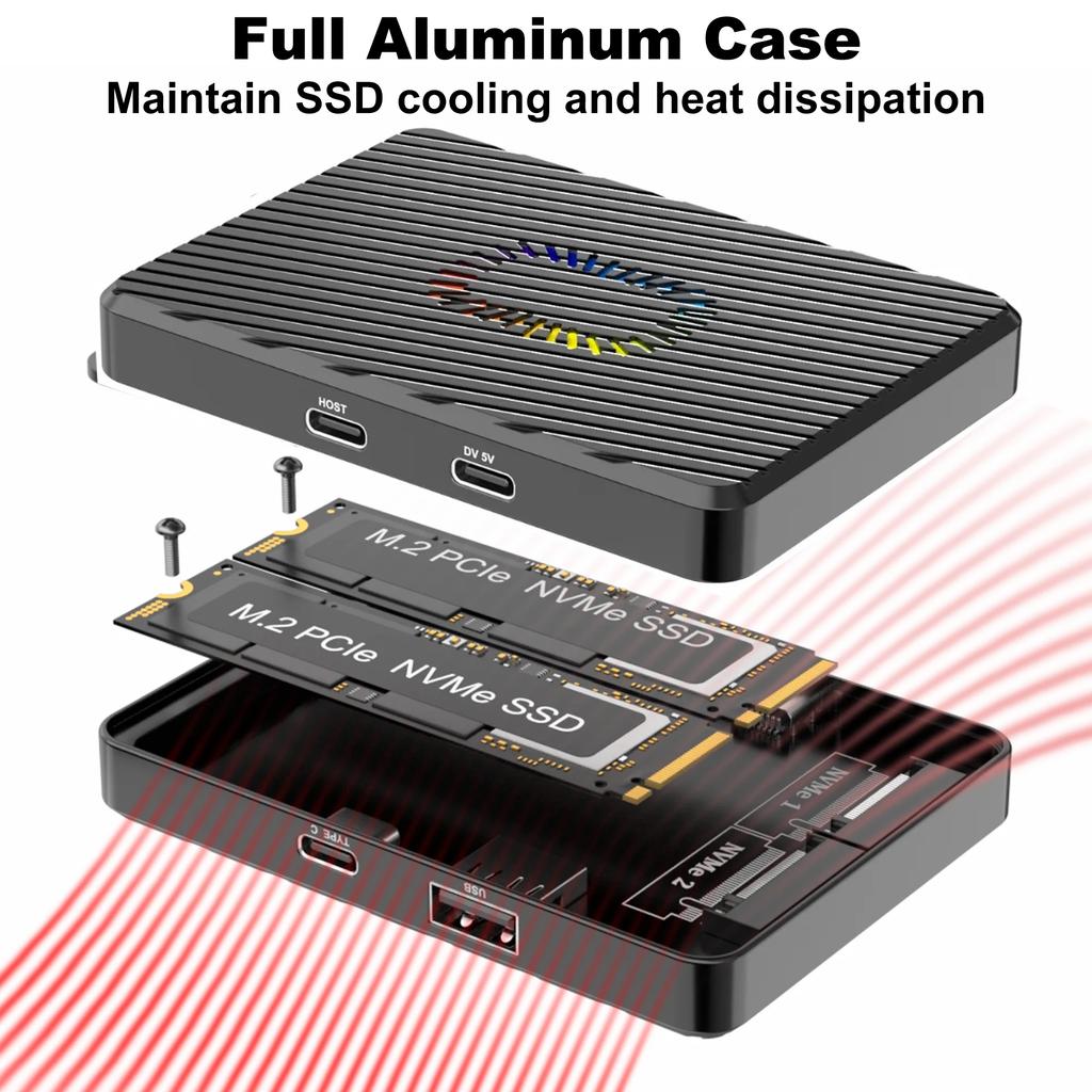 Двухсекционный корпус для M2 NVME SSD с RGB 10 Гбит/с PCIe NVME док-станция USB3.2 GEN2 Твердотельный M.2 Адаптер для бокса для жесткого диска для ПК