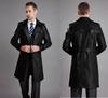 Genuine Lambskin Handmade New Stylish Over Coat Men's Black Leather Trench Coat