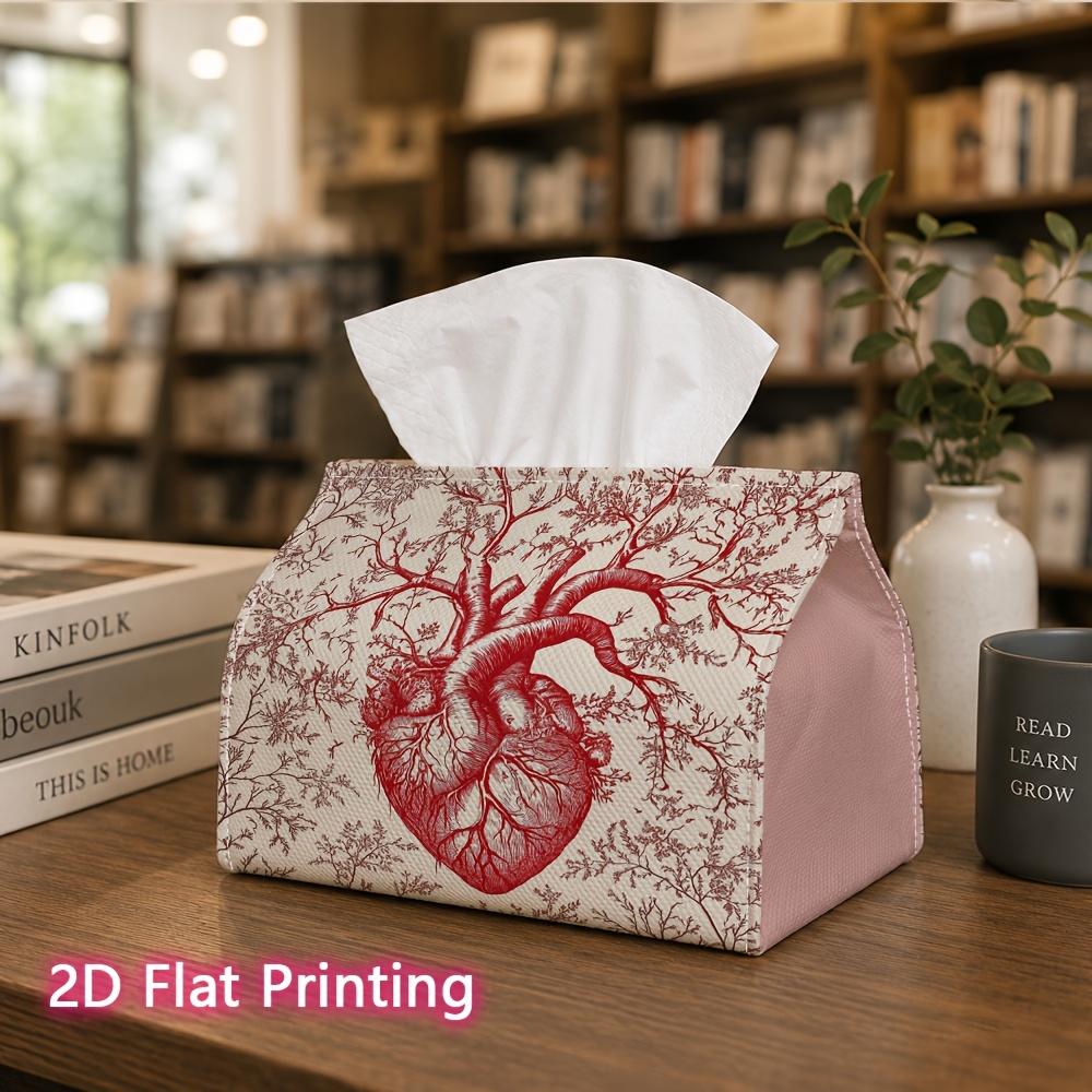1pc, 2D Flat Printing, Tissue Box Heart-Shaped And Tree Pattern Printed Tissue Box, Suitable for Vacation Home Decoration, Kitchen, Living Room, Car H