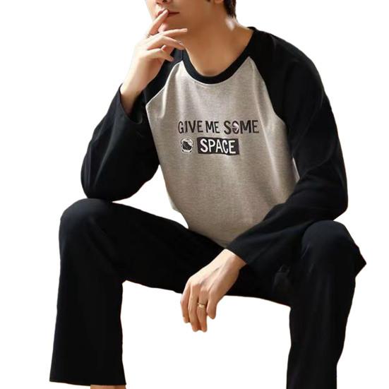 2 шт./компл., мужской пижамный комплект, весенне-осенний комплект с круглым вырезом и длинным рукавом, клетчатый топ с буквенным принтом, длинные брюки с эластичной резинкой на талии, комплект мужской пижамы, домашняя одежда