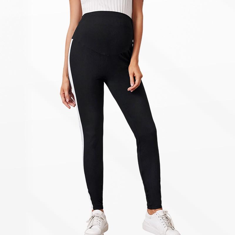 Maternity High-Waist Stretch Capri Pants Black Comfortable Tummy Support Pregnancy Daily Wear