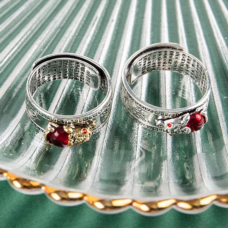 Китайский фэн-шуй Pixiu кольцо винтажное посеребренное сердце сутра амулет защита богатство удача открытое регулируемое кольцо буддийские украшения для женщин мужчин подарок