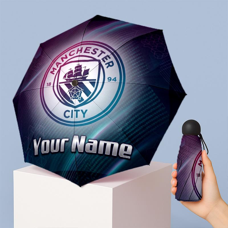 Manchester City Manual Five Fold 8 Rib Umbrella Support Custom Text, Lightweight Travel Umbrella