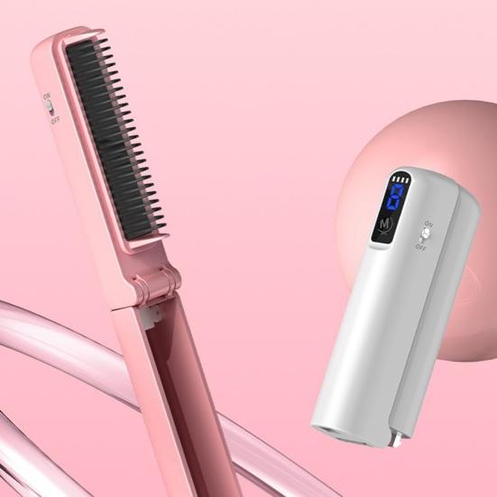 Foldable Hair Straightener Comb 3 Temperatures LED Display Fast Heating USB Rechargeable  Ionic Hot Brush Electric Hair Styling Detangling Comb