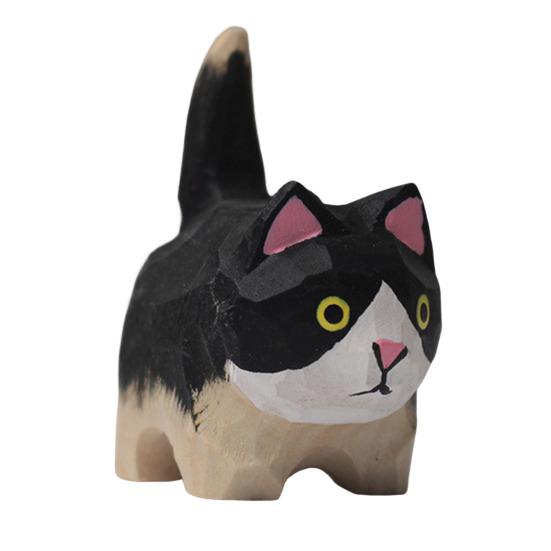 Деревянная резная фигурка кошки, ручная резьба по дереву, художественная статуэтка котенка, маленькая скульптура животного, украшение для домашнего офиса, рабочего стола, орнамент