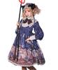 [Milky Time] Lolita Classic Lolita Dress with Mutton Sleeves, Long Sleeves, Magic Crystal, and Cat Design (Navy)