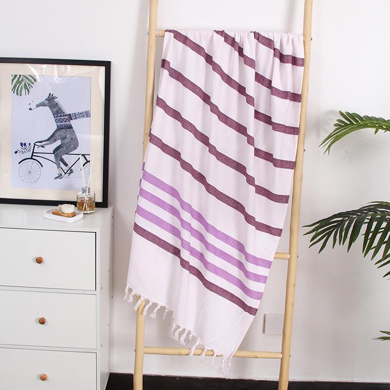 Turkish Cotton Striped Beach Towel with Tassels – Absorbent, Ideal for Bathing, Swimming, and Sun Protection
