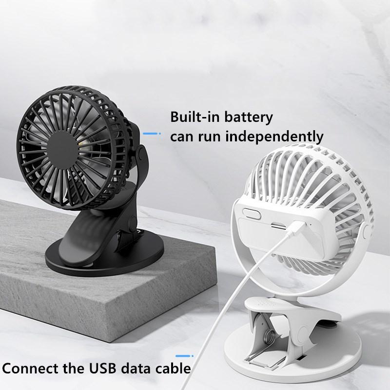 Mini Mute Clip Fan Rechargeable Silent 4 Blades Baby Stroller Fans Portable Air Cooling 3 Speeds Desk USB Fan with USB Output