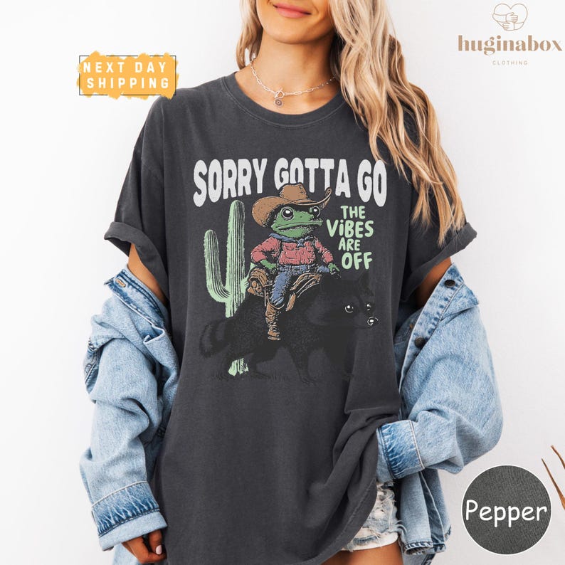 Cowboy Frog Riding Raccoon Shirt The Vibes Are Off Weird Unisex Shortsleeved Retro Street Casual Fashion Tops Clothing