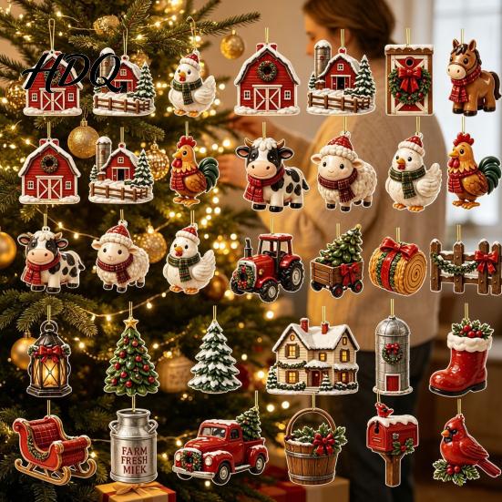 Коллекции ornaments для holiday home Фермерский Рождественский Адвент-календарь 24 шт. Акриловый 2D Набор с Рустикальным