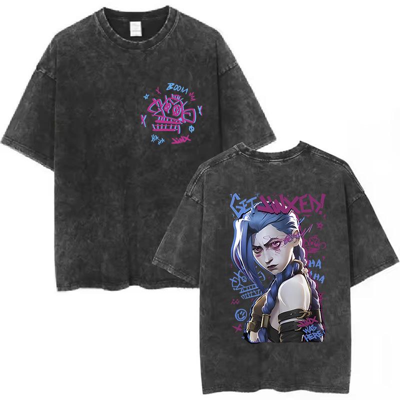 Unisex Arcane Jinx Game Fans Lover Gifts Washed Shirt Harajuku TShirt for Men Women Short Sleeve High Quality Cotton Tees