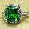 Huitan Vintage Silver Color Women Ring Inlaid Brilliant Green Cubic Zirconia Elegant Party Daily Accessories Jewelry for LadyGood product