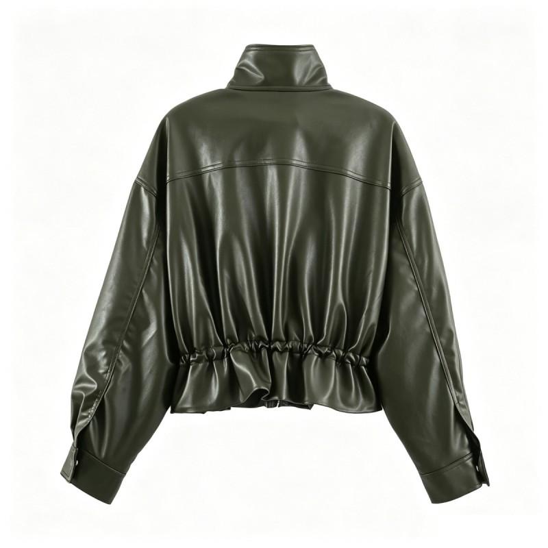 2026 Womens Faux Leather Adjustable Waist Jacket Streetwear Casual Outerwear XS-L