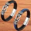 Bracelet for Men Fashion Hip-hop Leather Multi-layer Jewellery Simple Brown/black/blue Punk Stainless Steel Leather Rope Braided Bracelet