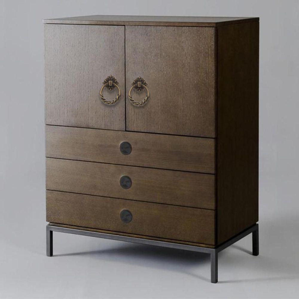 Ретро Ручка-кольцо для шкафа с узором Одно отверстие Бронзовые ручки Ручки для шкафа Мебельные ручки