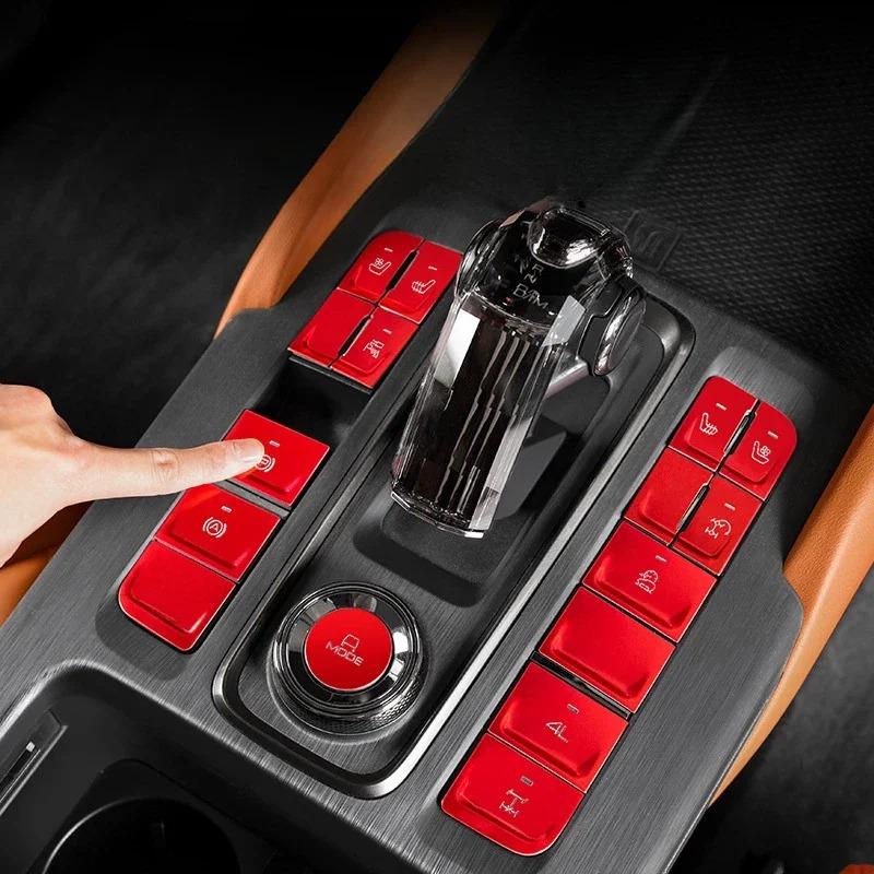 For HAVAL H9 2024-2026 Aluminum Alloy Red Car One-touch Start Gear Steering Wheel Button Trim Interior Car Accessories