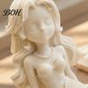 Cartoon Mermaid Figurine 3D Printed Action Figure, Dark Gothic Style with Matte Black Finish, Movable Joints Wavy Hair Design & Wide Rock Base, Decor