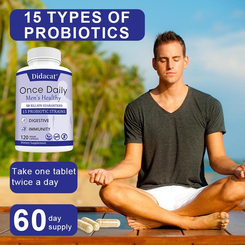 Men'S Daily Probiotic Blend Dietary Supplement, 120 Veggie Capsules Per Bottle