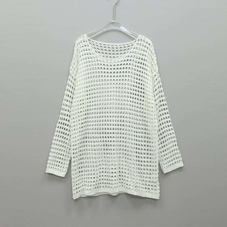 Летний женский солнцезащитный крем, свободный круглый вырез, сексуальный вязаный свитер, вязаный пуловер, накидка с длинными рукавами