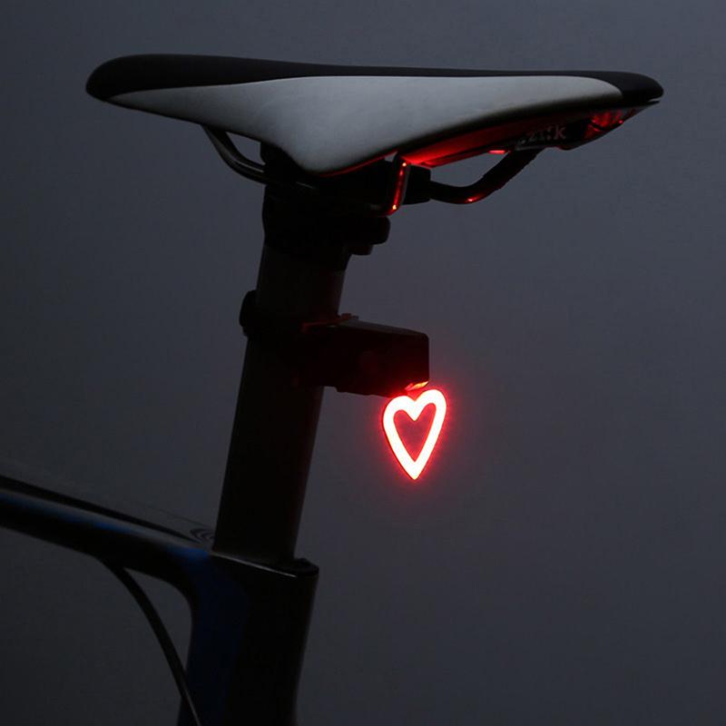 1Pc Heart Shape LED Bike Light USB Rechargeable Bicycle Rear Light Waterproof Taillight 5 Mode Cycling Night Safety Warning Lamp