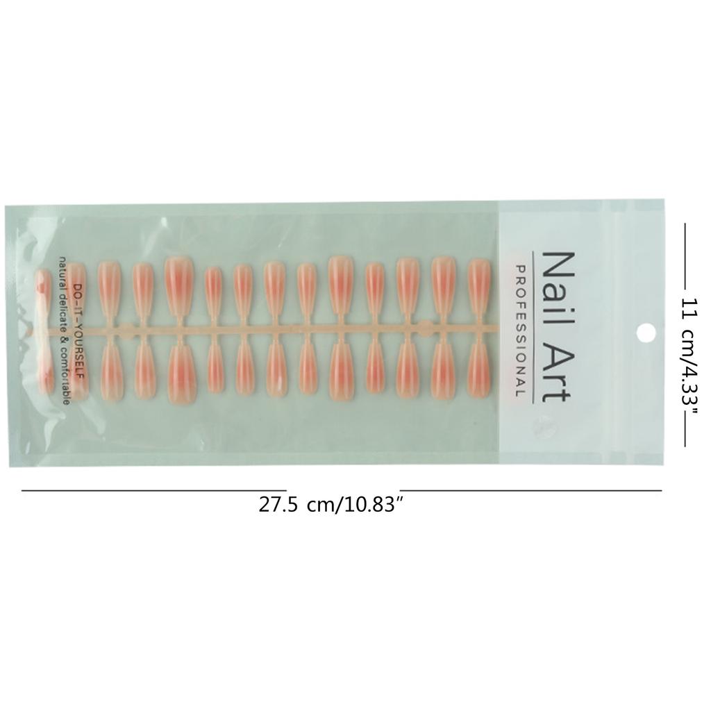 30Pcs Long Press On Nails Coffin French Fake Nails Tip Gradient Acrylic Nails Glossy False Nails for Women Girls