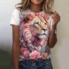 Summer Fashion Round Neck Women's Top 3d Printed With Animal And Flower Patterns T-Shirt Casual Loose Short Sleeve T-Shirt