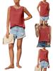 Women's Pleated Front Crew Neck Tank Top Loose Flowy Sleeveless Blouse