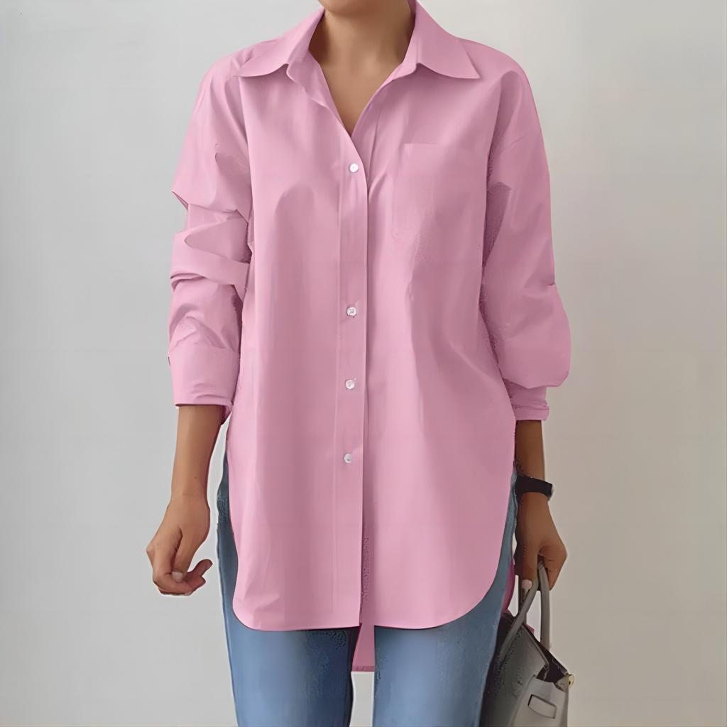 Spring Elegant Blouse Stylish Women Lapel Neck Long Sleeve Shirt Loose Solid Split Hem Tops Oversize Work Blusas Plus Size