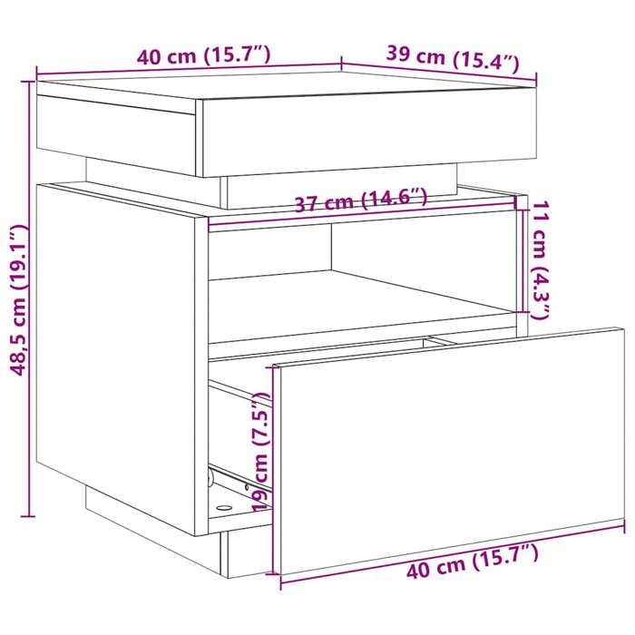 VidaXL Armoire de chevet avec lumières LED vieux bois 40x39x48,5 cm, table d'appoint, armoire de lit, table d'appoint pour 857658