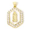 1 PC Virgin Mary Religious Brass Pendants 18K Gold Plated  Pearlized Hexagon Enamel Cubic Zirconia Charms Pendants 3cm x 1.7cm