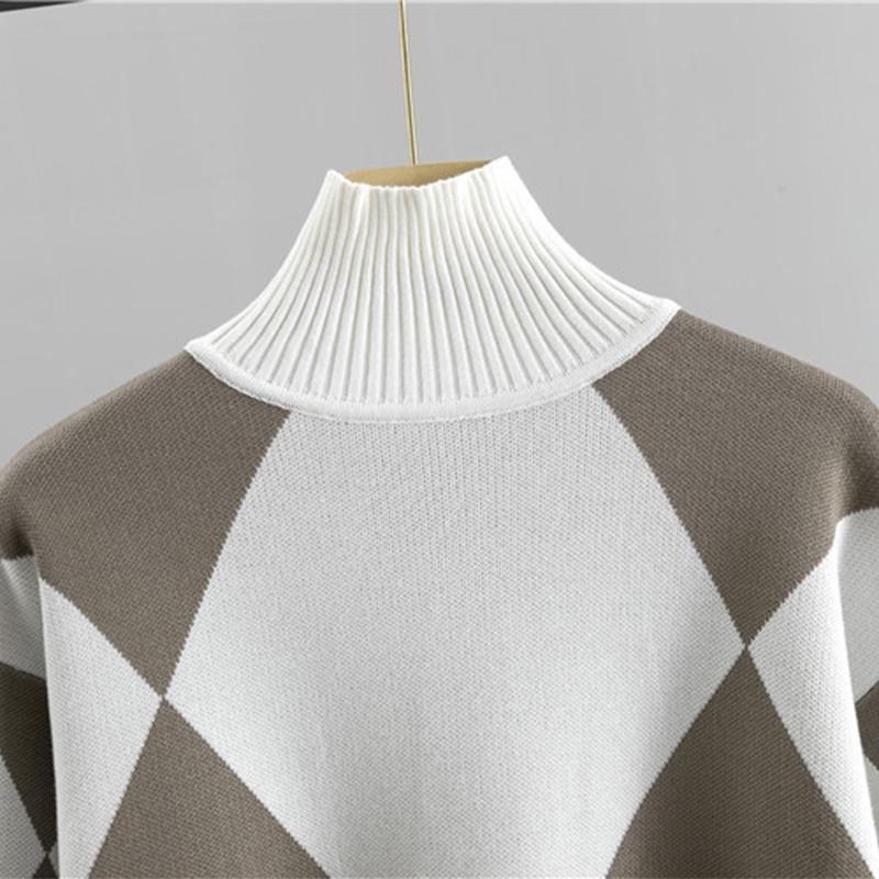 Модный женский повседневный вязаный клетчатый свитер, комплект из двух предметов