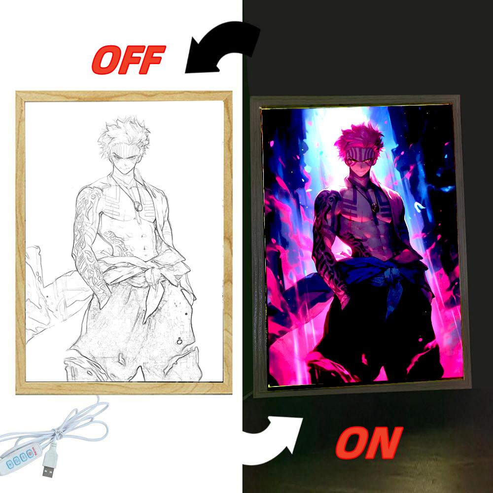 Anime Demon Slayer Action Figures Light Painting Photo Frame Tanjirou Nezuko Led Night Light Figurine Kimetsu No Yaiba Gifts