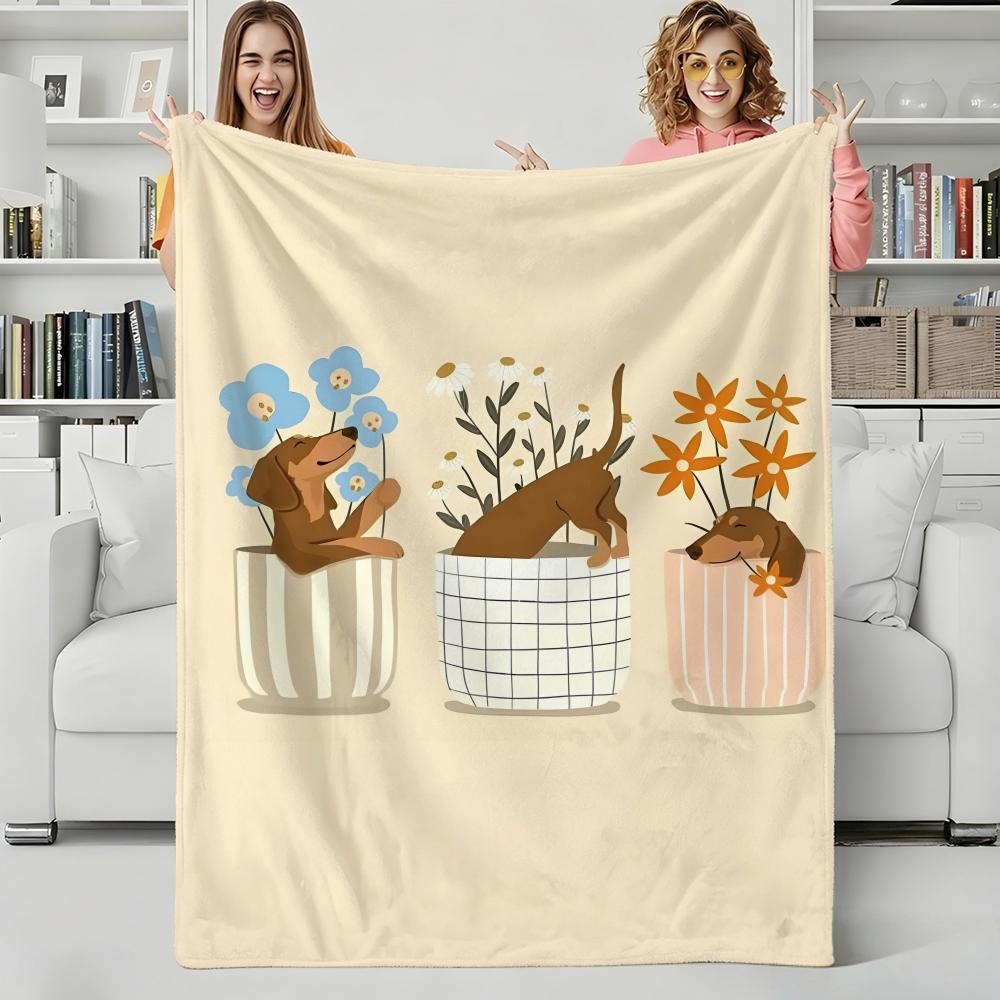 Cartoon S-Sausage dogs Throw Flannel Blanket Perfect for Sofa Office Bed Travel Sleep Read Relax Camping four season use