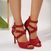Sexy Red Suede Cross Strap Peep Toe Sandals Women 2025 Summer Super High Heels Sandals Gold Ankle Strap Party Dress Jazz Shoes