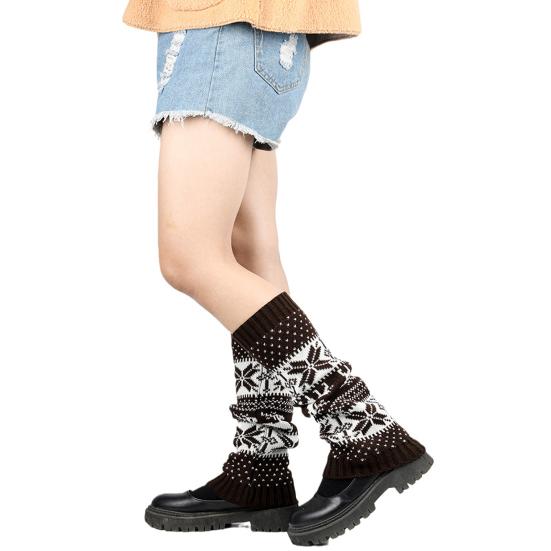 1 пара зимних чехлов для телят, вязаные, противоскользящие, в рождественском стиле, высокоэластичные, с рисунком лося и снежинки