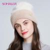 SOMALER Winter Hat for Women Thick Bonnet for Female Solid Color High Quality Rhinestone Cap New Beanie