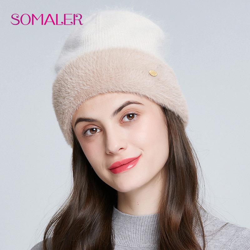 SOMALER Winter Hat for Women Thick Bonnet for Female Solid Color High Quality Rhinestone Cap New Beanie