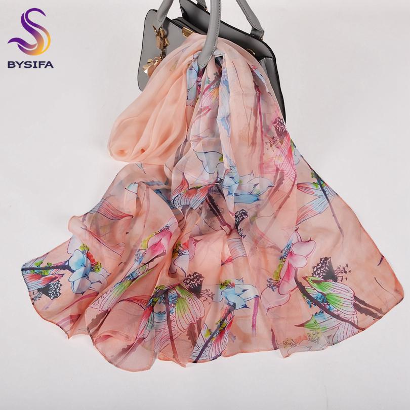 [BYSIFA] Bean Green 100% Silk Chiffon Hijab Scarf Ladies Brand Long Scarf Beach Shawls Autunm Winter Women Floral Design Scarves