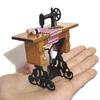 1/12 Wooden Dollhouse Miniature Furniture Vintage Miniature Sewing Machine with Cloth
