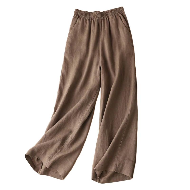 1PC Elastic Waist Straight Tube Pants Cotton Linen Wide Leg Pants Trousers Pants Women Loose Soft