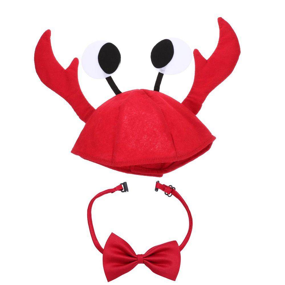 1 Set Funny Animal Crab Lobster Hat Red Wine Bow Tie Party Cap Boys Costume Fancy Hats  Easter Party