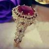 Women Rhinestone Inlay Ring Antique Valentines Propose Circlet Jewelry Gift