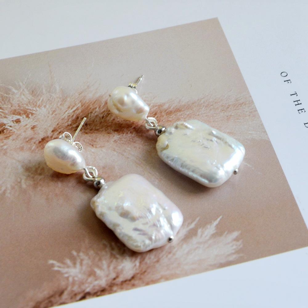 Серьги с жемчугом, белый натуральный пресноводный жемчуг, золотые, серебряные серьги, квадратные серьги в стиле барокко, богемные женские серьги