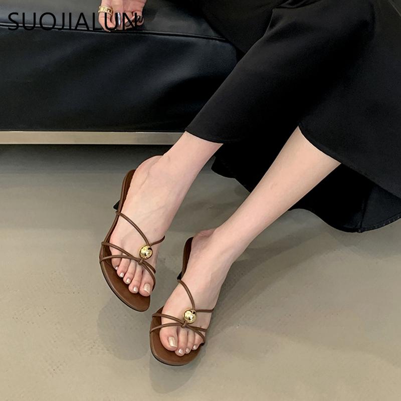 Fashion SUOJIAUN New Brand Women Slipper Fashion Narrow Band Ladies Elegant Sandal Shoes Thin High Heel Outdoor Dress Slides Pumps Shoes