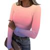 Women's Autumn And Winter Slim Bottom T-shirt Fashion Casual Gradient Printing Round Neck Pullover Long Sleeve Top